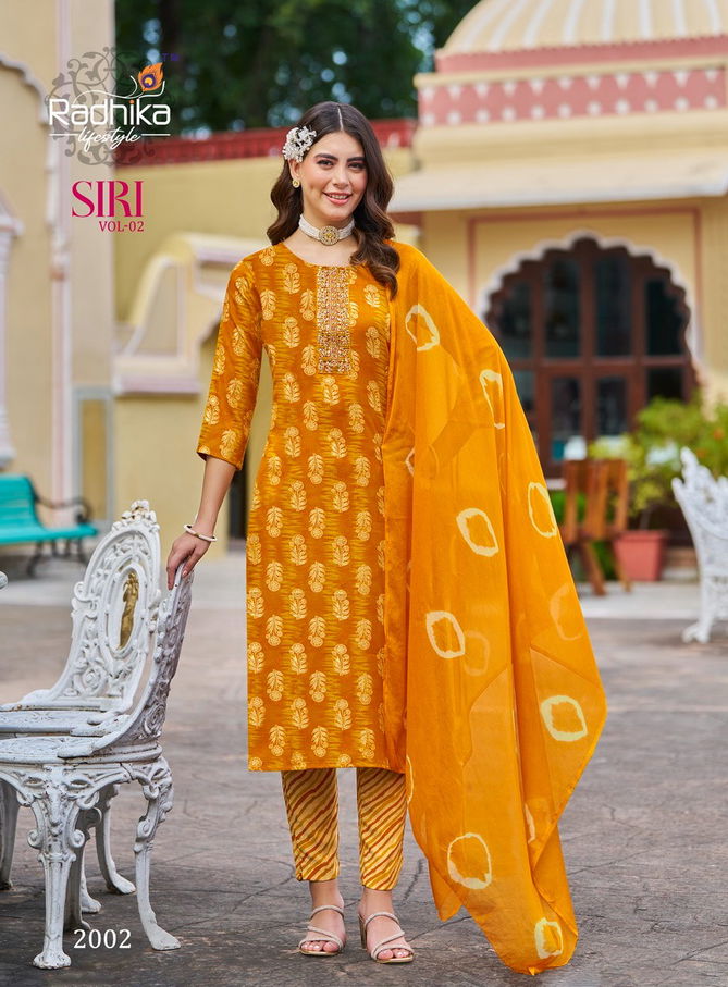 Siri Vol 2 By Radhika Rayon Capsule Foil Printed  Kurti With Bottom Dupatta Wholesale Online